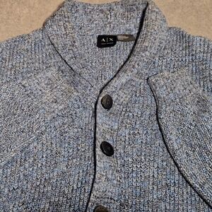 Armani Exchange Mens Blue Marled Cotton Shawl Collar Cardigan Sweater Size M